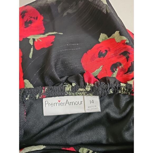 Premier Amour ~Woman Size 14~ Black/Red Floral Strappy Open Back Lined Dress NWT - Picture 10 of 10